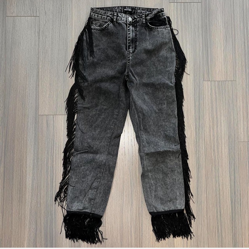 Nasty Gal Fringe Cropped High Waisted Jeans